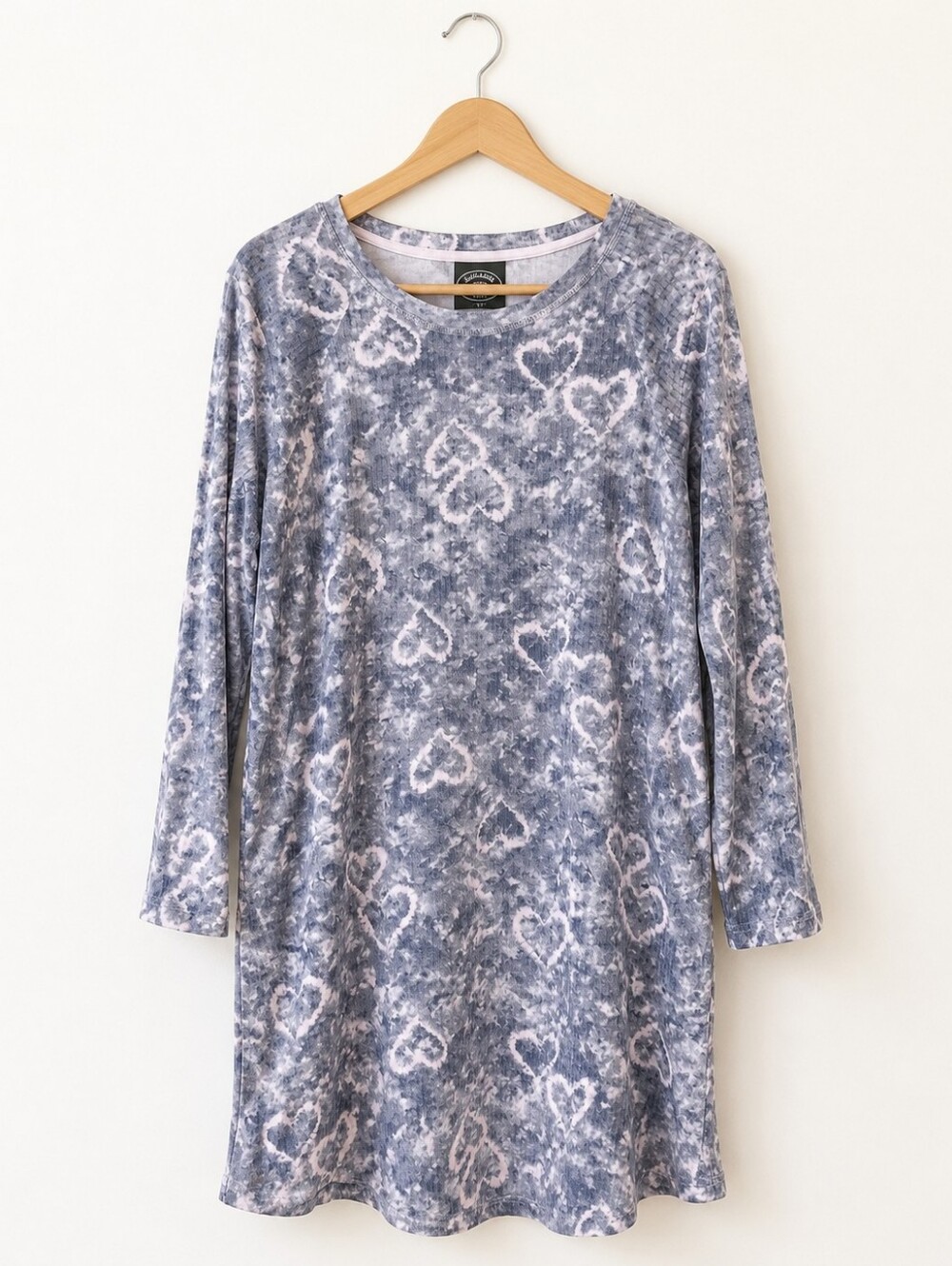 Laura Ashley Heart Print Long Sleeve Nightgown Sleep Shirt Gray Pink Size Small
